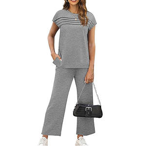 2025 Two Piece Sets for <b>Women</b> Summer and Autumn Outfits Travel Vacation <b>Lounge</b> Wear Matching Sets High Waist Wide Leg <b>Pants</b> - Product Image 6