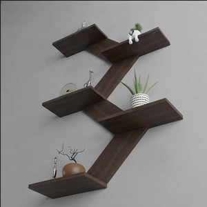 Minimalist Eco-Friendly Durable <b>Wall</b> <b>Mounted</b> Acacia Wood 5-Tier Zigzag Storage <b>Shelf</b> for Living Room Decor Easy to Clean - Product Image 5