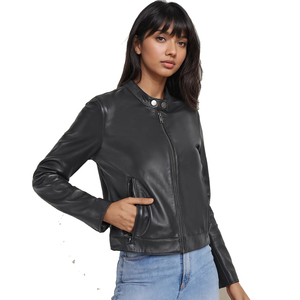 <b>Genuine</b> <b>Leather</b> <b>Jacket</b> for Women Custom | Elegant Slim Fit Ladies Coat | OEM ODM Wholesale Manufacturer Supply - Product Image 2