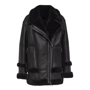 Nueva Chaqueta de Cuero Bomber para Mujer, Moda 2025, Alta Calidad, Chaqueta de Cuero con Forro de Piel de Oveja para Invierno, Abrigos Cálidos para Mujer - Product Image 1