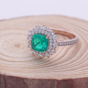 IGI Certified <b>Cushion</b> Cut <b>Emerald</b> Halo Diamond Ring in 9K Gold - Product Image 2