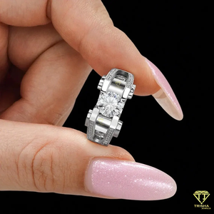 Bague de fiançailles pour hommes en laboratoire Bague en argent plaqué glacé avec une grande pierre centrale ronde, style alliance Hip Hop - Product Image 2