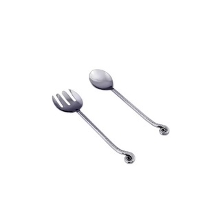 Minimalist Unique Style Silver Glossy Finished Steel Metal Salad <b>Server</b> with Gold Handle Wedding Mirrored Flatware Set - Product Image 3