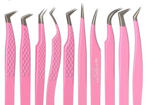Juego de pinzas de pestañas de volumen de punta de fibra de etiqueta privada personalizada Pinzas de pestañas de acero inoxidable para extensión de pestañas con Rosa Lite - Product Image 5