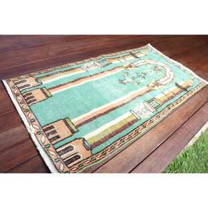 พรมตุรกี, พรมขนาดเล็ก 2.3x4.6 ฟุต, พรมลายดอกไม้สีเขียว - Product Image 2