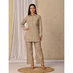 Conjunto de Dos Piezas de Algodón Estampado Barik Butti Verde Claro de Alta Calidad para Damas, Tallas XS y XXS, con Decoración de Botones - Product Image 4