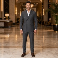 Costume homme gris anthracite, double boutonnage, six boutons, revers pointus, poches à rabat, costumes classiques pour homme, bureau, sur mesure MTM