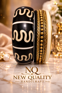 Premium Black Gold Bangle Set – Resin & Alloy <b>Stack</b> <b>Bracelets</b> with Rhinestones for Women, Trendy Fashion Jewelry Wholesale - Product Image 3