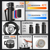 Botol Termos Stainless Steel 72 Jam Tahan Panas Dingin dengan Saringan Teh, Wadah Air Terisolasi untuk Mobil, Berkemah, dan Bepergian