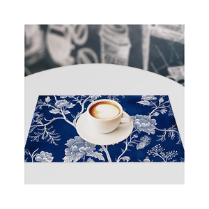 Esteras de decoración de comedor abstractas Premium con estampado azul Floral de moda hechas de algodón 100% certificado GOTS con estilo bordado mínimo - Product Image 4