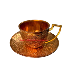 Ensemble de tasses et soucoupes de luxe en laiton plaqué or ensemble élégant de tasses à café et soucoupes à thé en métal martelé ensemble de vaisselle vintage pour la décoration intérieure - Product Image 6