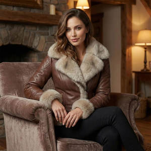 Veste en cuir de mouton pour femmes modernes avec finition haut de gamme, toucher doux, design respirant en tricot - Product Image 4