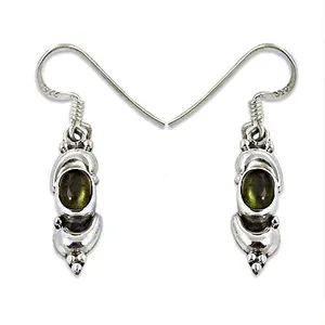 Boucles d'oreilles pendantes vintage en argent tibétain pour femme avec pierre verte taille émeraude sertie clos pour mariage - Product Image 3