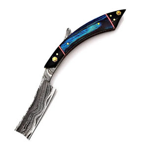 Rasoir pliant droit en acier Damas fait main, lame de barbier classique prête à l'emploi pour le visage - Product Image 2