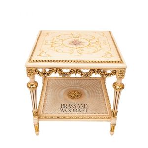 Juego de Mesa de Centro de Madera Pintada a Mano Clásica de Lujo con Estante Inferior - Product Image 4