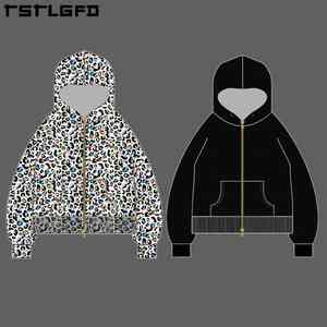 custom Organic Cotton Washed Long Sleeve <b>Leopard</b> <b>Print</b> Zip-Up Reversible Men's <b>Hoodie</b> - Product Image 1