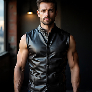 เสื้อกั๊กนักขี่มอเตอร์ไซค์หนังแท้คุณภาพสูงสำหรับผู้ชายเสื้อนอกลำลองหนังแกะเสื้อสำหรับนักขี่มอเตอร์ไซค์ - Product Image 2