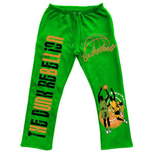 Custom Rhinestone Screen Print Lightweight Woolen 100% Cotton Eco-Friendly Straight <b>Bleach</b> Washed Jogger Men's Pants - Product Image 1