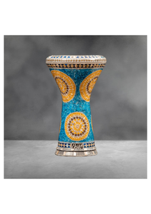 Auténtica Darbuka Gawharet El Fan Turquoise Yellow Sunburst Standard de 22 cm para Doumbek, Tambor de Mano Hecho a Mano de Aluminio - Product Image 6