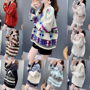 <span class=keywords><strong>Pull</strong></span> tricoté ample et <span class=keywords><strong>oversize</strong></span> pour <span class=keywords><strong>femme</strong></span>, motif géométrique, col marin, style décontracté, collection hiver - Product Image 3