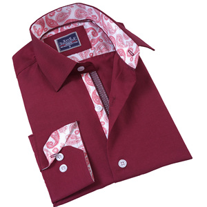 เสื้อเชิ้ตผู้ชายคอปกสีเบอร์กันดีและด้านใน - Product Image 1
