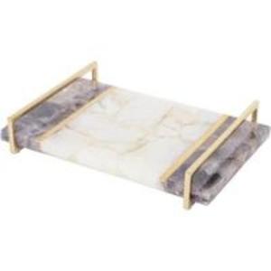 Bandeja de Servicio Clásica de Resina Blanca con Adornos Dorados, Diseño Sofisticado, Resistente y Ligera para Servicio de Alta Gama - Product Image 1