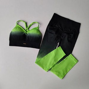 Femmes taille haute Fitness costume nouveau dégradé ensemble de gymnastique beauté dos soutien-gorge pêche hanche Leggings solide motif avant Logo-2Piece Yoga ensemble - Product Image 1