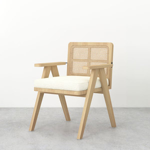 Chaise de salle à manger Clio Design européen moderne Bras en bois de teck massif et siège en rotin tissé avec finition naturelle Utilisation de la table de meubles de maison - Product Image 1
