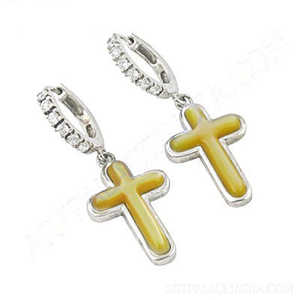 Boucles d'oreilles pendantes en or plaqué 18 carats Silver Cross pour femmes, pendentif en pierre jaune, bijoux avec pierres principales en diamant poire pour cadeau de mariage - Product Image 1
