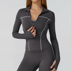 Ropa de Yoga, chaqueta deportiva para mujer, camiseta de manga larga para correr, Chaquetas deportivas, abrigo de entrenamiento superior, ropa de entrenamiento de gimnasio, Top de Yoga para entrenamiento - Product Image 4