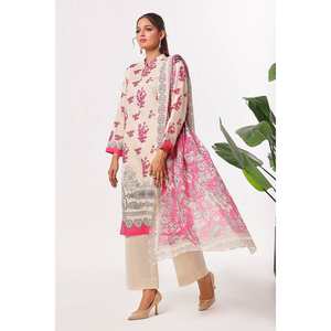 ชุดสูทผ้าลอนสำหรับผู้หญิงสีขาวนวลแบบ 3 ชิ้น ไม่เย็บตะเข็บ พร้อมลายพิมพ์ดิจิทัล คอจีน - Product Image 1