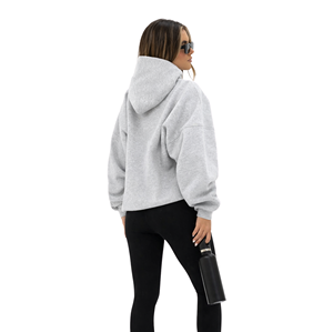 Sweat-shirt oversize pour femme en gris chiné, 50% coton, 50% polyester, streetwear, épaules tombantes, coupe décontractée, mode, vêtements d'hiver - Product Image 5