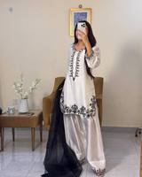 Ensemble Palazzo Pur Naturel Moderne Hiver Automne Printemps en Crêpe Farshi avec Dupatta en Organza Doux, Perles et Broderies à la Main, Paillettes 3mm, Séchage Rapide