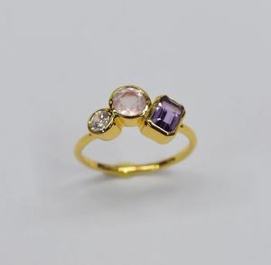 แหวนเงิน925สเตอร์ลิงสำหรับผู้หญิงเครื่องประดับสำหรับงานแต่งงานพร้อมส่ง S925ชุบทอง14K อเมทิสต์ธรรมชาติขนาดเล็ก - Product Image 1