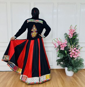Intricately Embroidered Gamathi Work Denim <b>Jacket</b> Exquisite Plain Pure Reyon Lehengha for Navratri Style Indian Pakistani - Product Image 3