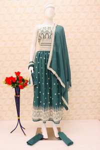 Ropa étnica india y pakistaní Heavy Faux Georgette Salwar Kameez con trabajo de bordado de secuencia Exportador indio - Product Image 6