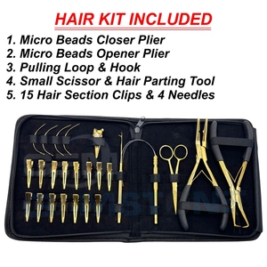 Gold Hair Extension Installation Tool Kit–Micro <b>Bead</b> Closer & Opener Plier Set with Pulling Loop <b>Needles</b> Section Clips Scisssor - Product Image 2