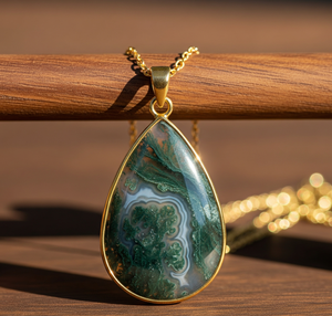 Venta caliente 925 Cadena delicada de plata esterlina con colgante de ágata de musgo bohemio 18K Oro Cristal curativo Moda encantos delicados - Product Image 2