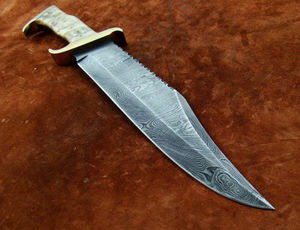 OEM HANDMADE INDUSTRIAL GRADE STAINLESS STEEL SERRATED EDGE 3-YEAR WARRANTY BEAUTIFUL HORN HANDLE HUNTING BOWIE <b>KNIFE</b> LEATHER - Product Image 4