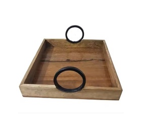 Plateau de service rond en bois de qualité supérieure avec poignées pour un transport facile Parfait pour le café du petit déjeuner et décoratif - Product Image 1