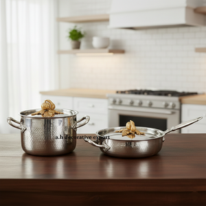 Professional Grade Hand-Hammered <b>Stainless</b> <b>Steel</b> Eco-Friendly Modern European Design Stockpot Casserole Saut <b>Pan</b> <b>Set</b> Heavy - Product Image 1