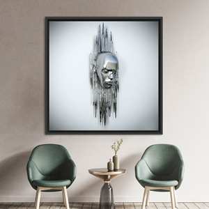 Art abstrait moderne sur toile : impression métallique argentée élégante, encadrée en noir - Product Image 1