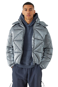 Men's Mid-Weight Waterproof Canvas Puffer Jacket with Customized <b>Removable</b> Hood Best Looking Loose Fit Custom OEM Hooded Jacket - Product Image 5