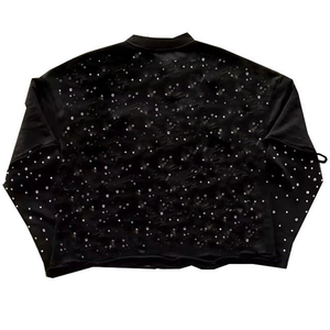 Streetwear surdimensionné personnalisé strass double couche T-shirt à manches longues pour hommes surdimensionné 100% coton entièrement personnalisé hommes chemise - Product Image 2