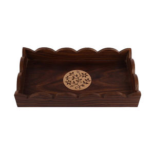 Royal Collection Bandeja redonda de madera y metal con asa Bandeja de servicio de madera más vendida Venta al por mayor Servicio de comida de madera natural - Product Image 3