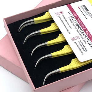 Pince à épiler GETUP BROSONS IMPEX en acier inoxydable de haute qualité avec revêtement en poudre jaune, pointe en fibre nano et poignée diamantée incurvée - Product Image 1