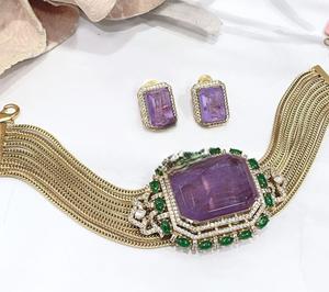 Ensemble collier et boucles d'oreilles de haute qualité, plaqué or, avec pierres CZ, pour mariage, collection moderne pour femmes - Product Image 2