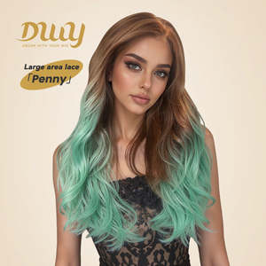 Penny-DWy High Quality Synthetic <b>Wig</b> 24-Inch Layered <b>Short</b> <b>Wig</b> with Free Parting in Light Brown and Green Free Shipping - Product Image 1