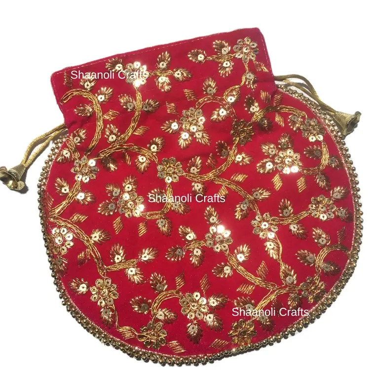 Ethnic Look Velvet Material Made Handmade Potli Bag Embroidered Handbag for Women's from Indian Manufacturer & Exporter