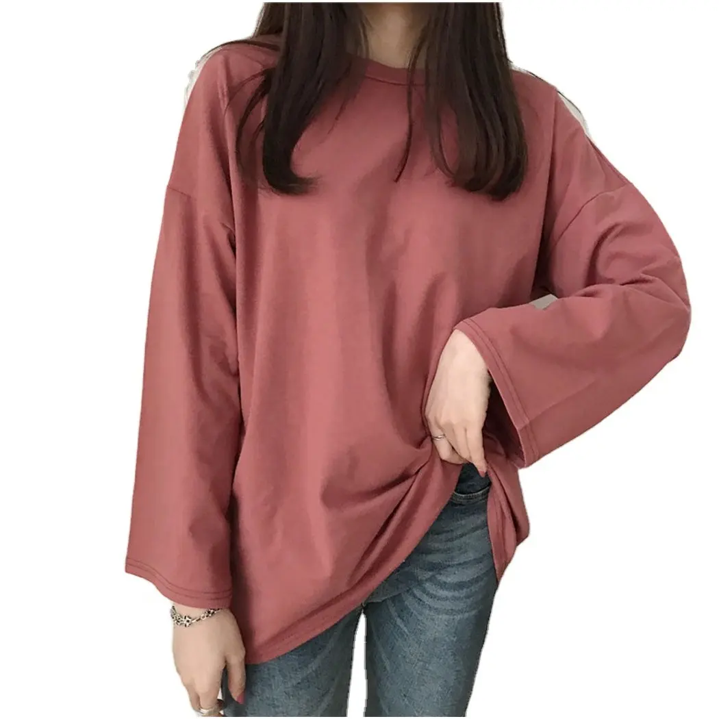 Solid loose long sleeve t-shirts women sweet candy colors t shirt Korean style simple designed women's fashion graphic t-shirt